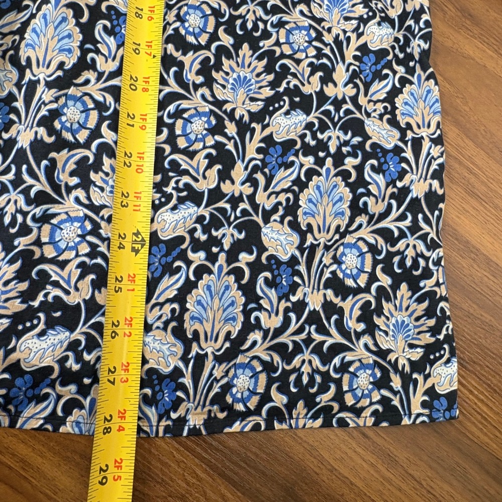 Talbots Black Floral Print V-Neck Blouse with Blue and Cream Accents - Picture 8 of 9